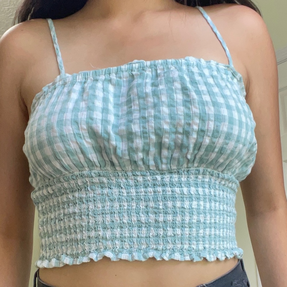 American Eagle Outfitters Plaid Smocked Top